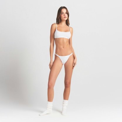 LIGHTWEIGHT COTTON LOGO PICOT STRING BIKINI - SNOW