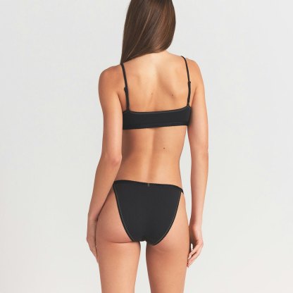 LIGHTWEIGHT COTTON LOGO PICOT STRING BIKINI - SOOT