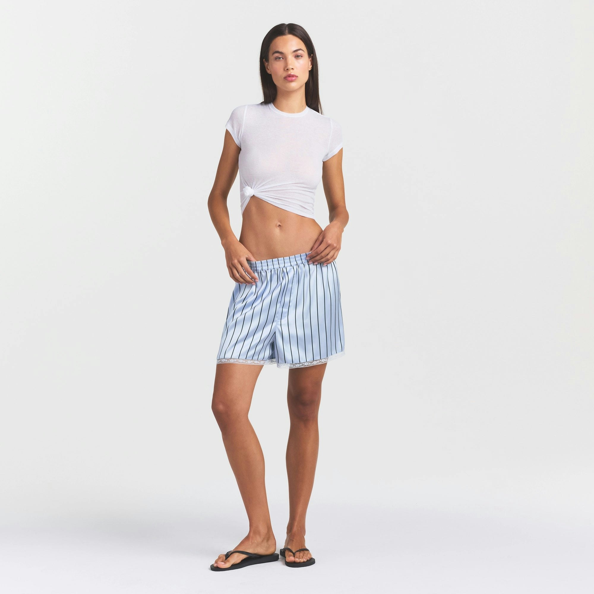 WOVEN SHINE LACE BOXER - PERIWINKLE WIDE STRIPE - image 10