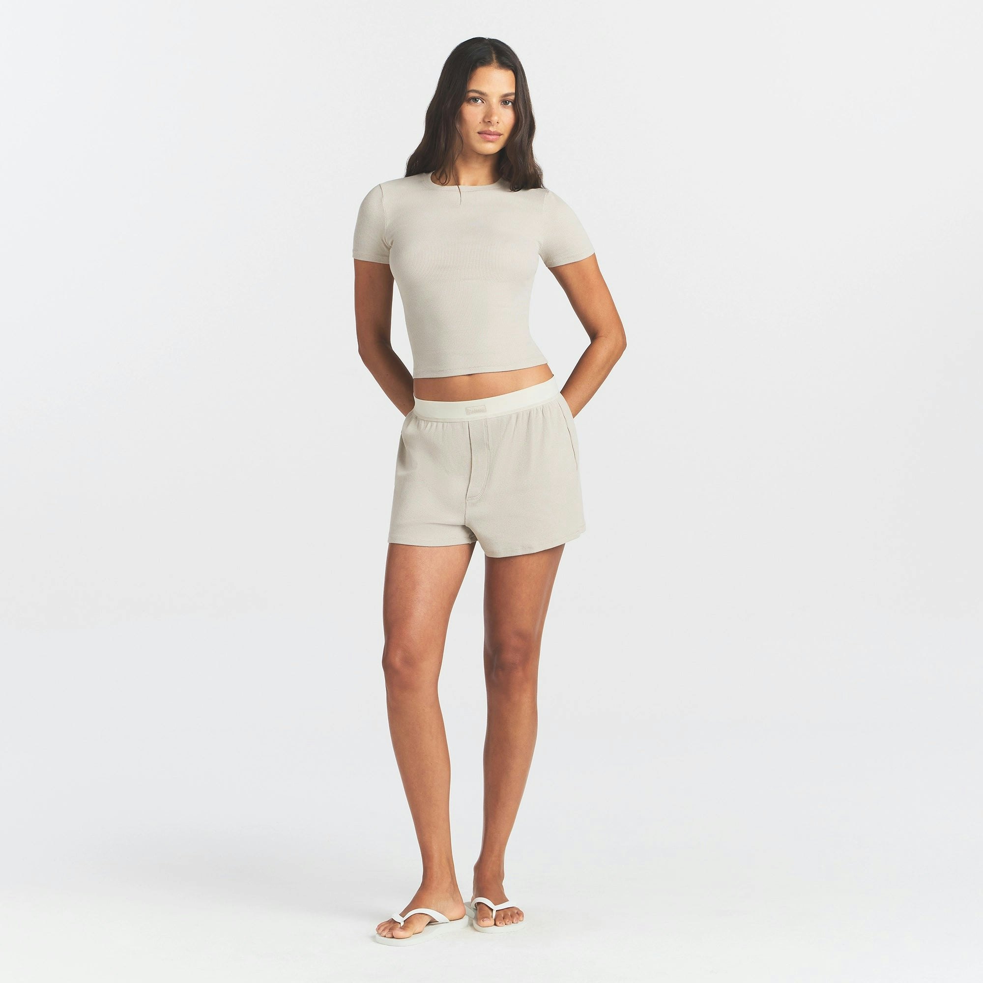 COTTON RIB LOOSE BOXER - STONE - image 7