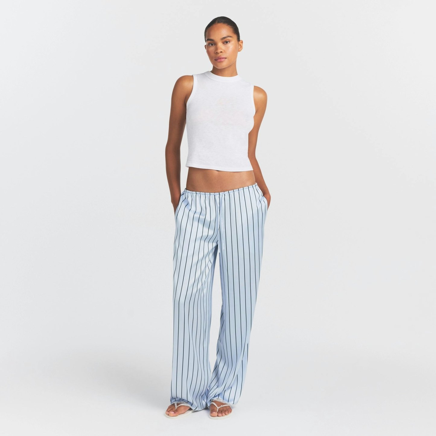WOVEN SHINE LACE PANT - PERIWINKLE WIDE STRIPE - image 10