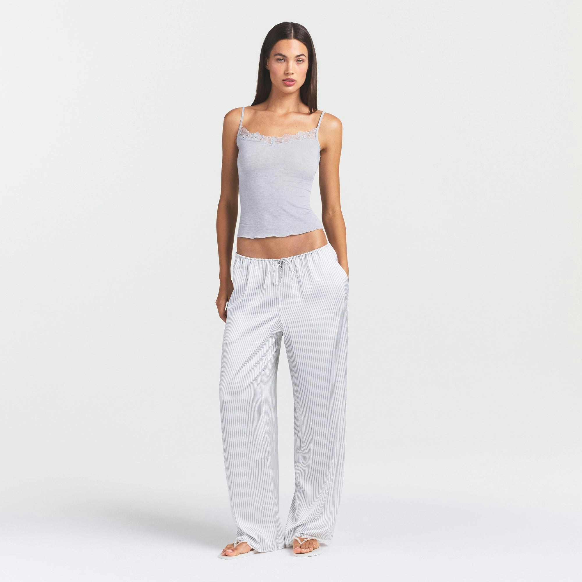 WOVEN SHINE LACE PANT - SILVER TRIPLE PINSTRIPE