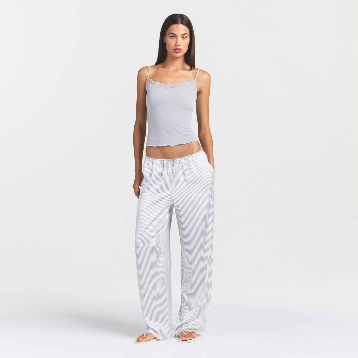 WOVEN SHINE LACE PANT - SILVER TRIPLE PINSTRIPE