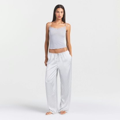 WOVEN SHINE LACE PANT - SILVER TRIPLE PINSTRIPE