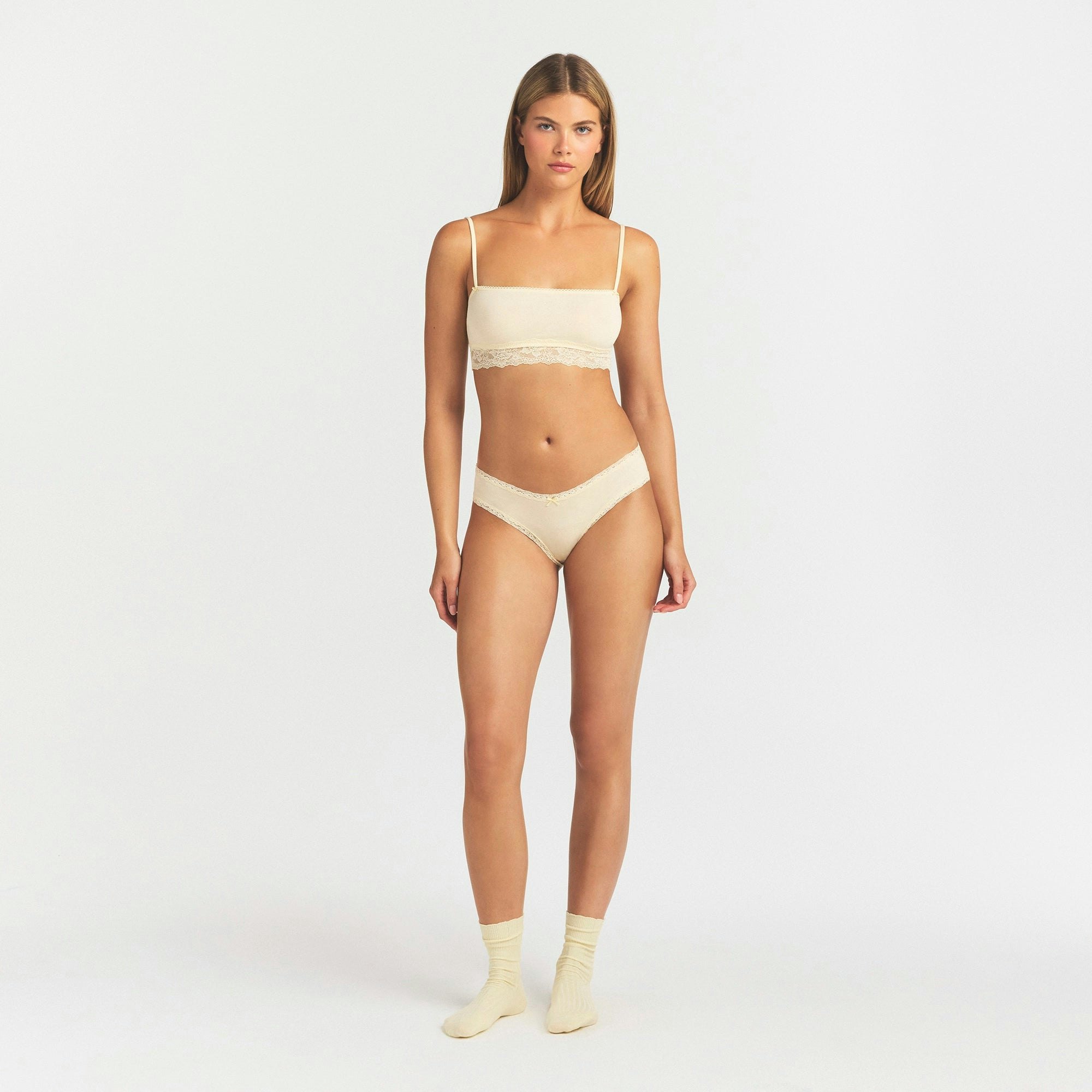 LIGHTWEIGHT COTTON LACE BRIEF - BUTTER TONAL
