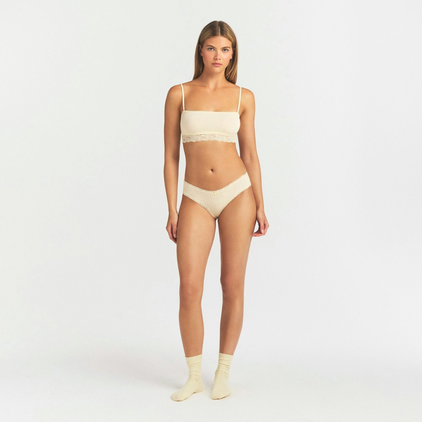 LIGHTWEIGHT COTTON LACE BRIEF - BUTTER TONAL