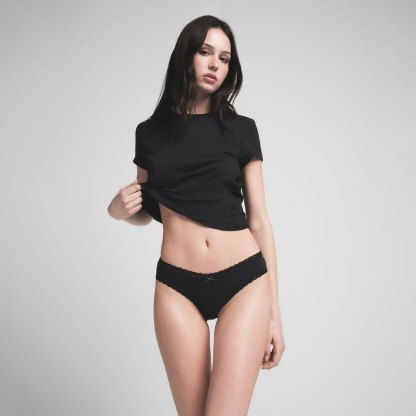 LIGHTWEIGHT COTTON LACE BRIEF - SOOT
