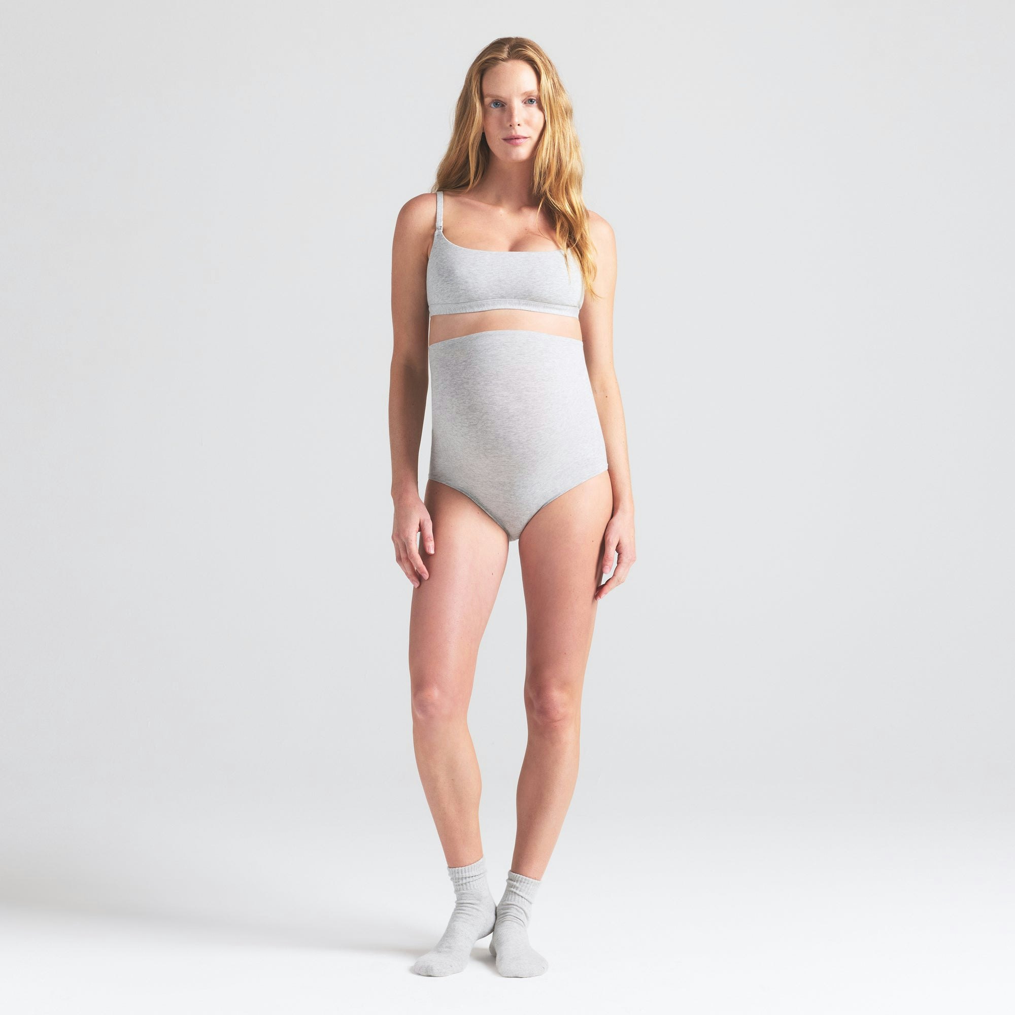 COTTON JERSEY MATERNITY HIGH-WAISTED BRIEF - LIGHT HEATHER GREY