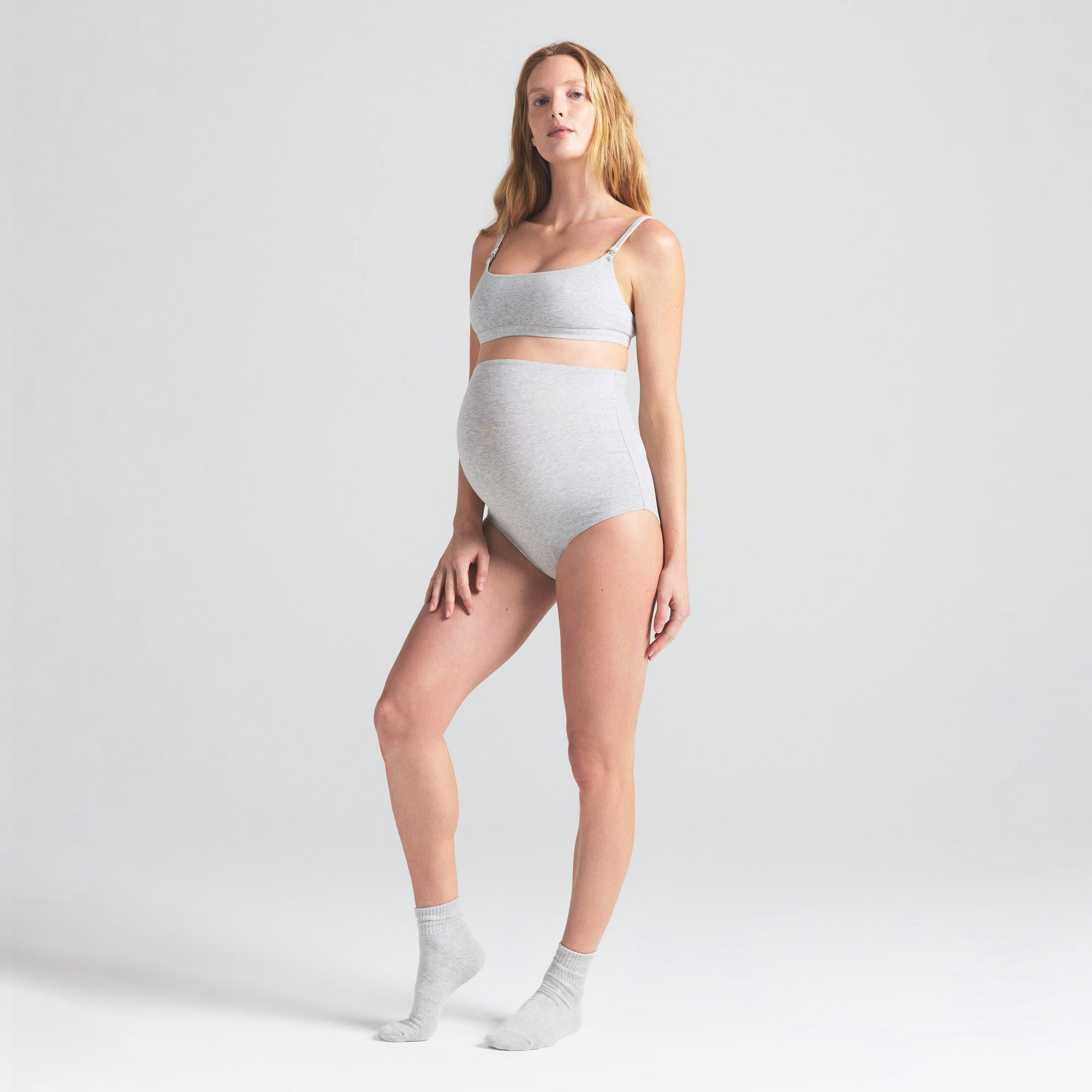 COTTON JERSEY MATERNITY HIGH-WAISTED BRIEF - LIGHT HEATHER GREY
