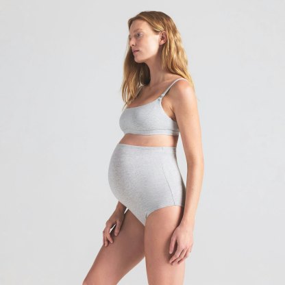 COTTON JERSEY MATERNITY HIGH-WAISTED BRIEF - LIGHT HEATHER GREY