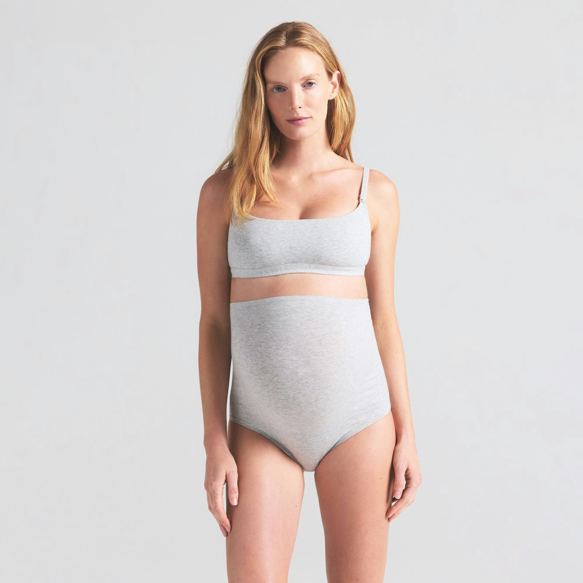 COTTON JERSEY MATERNITY HIGH-WAISTED BRIEF - LIGHT HEATHER GREY