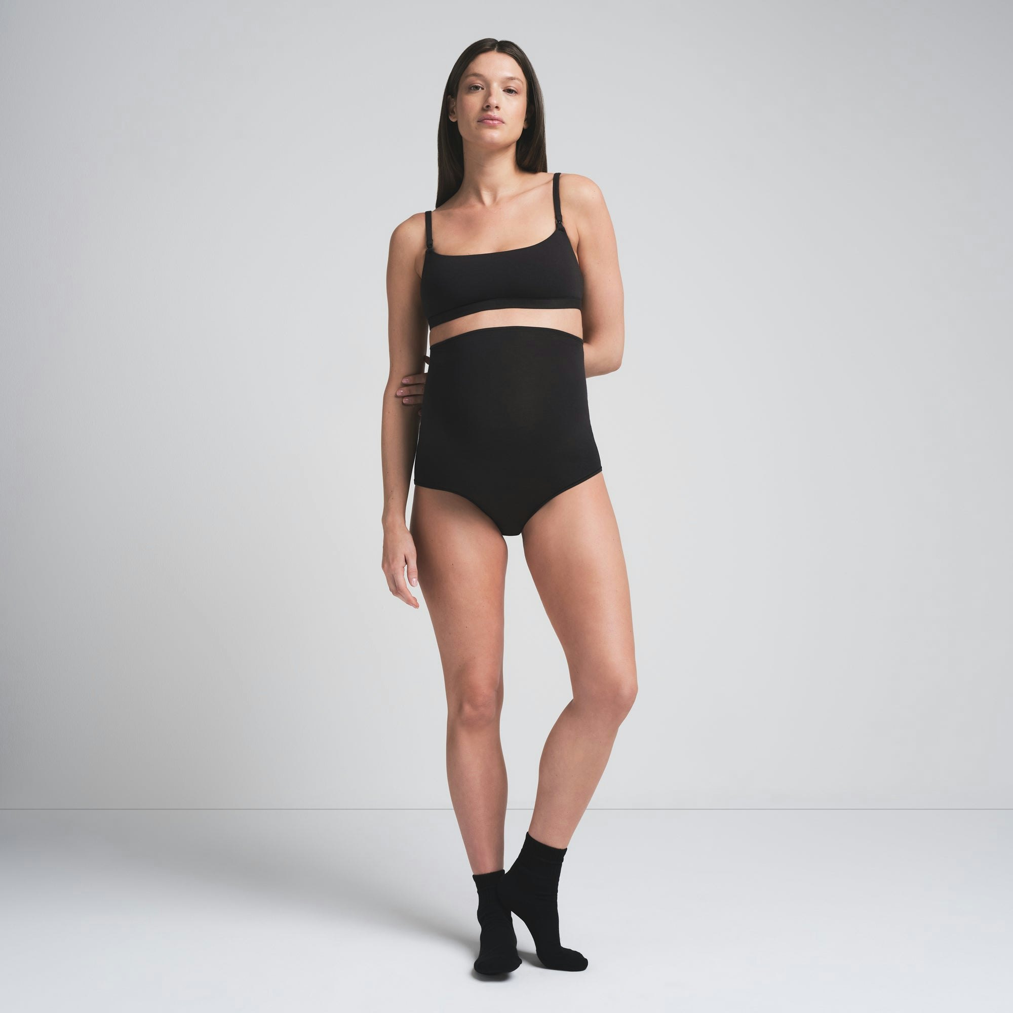 COTTON JERSEY MATERNITY HIGH-WAISTED BRIEF - SOOT
