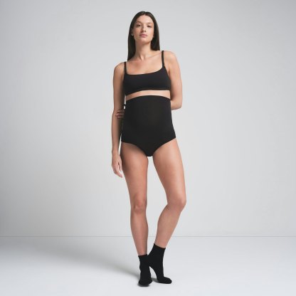 COTTON JERSEY MATERNITY HIGH-WAISTED BRIEF - SOOT