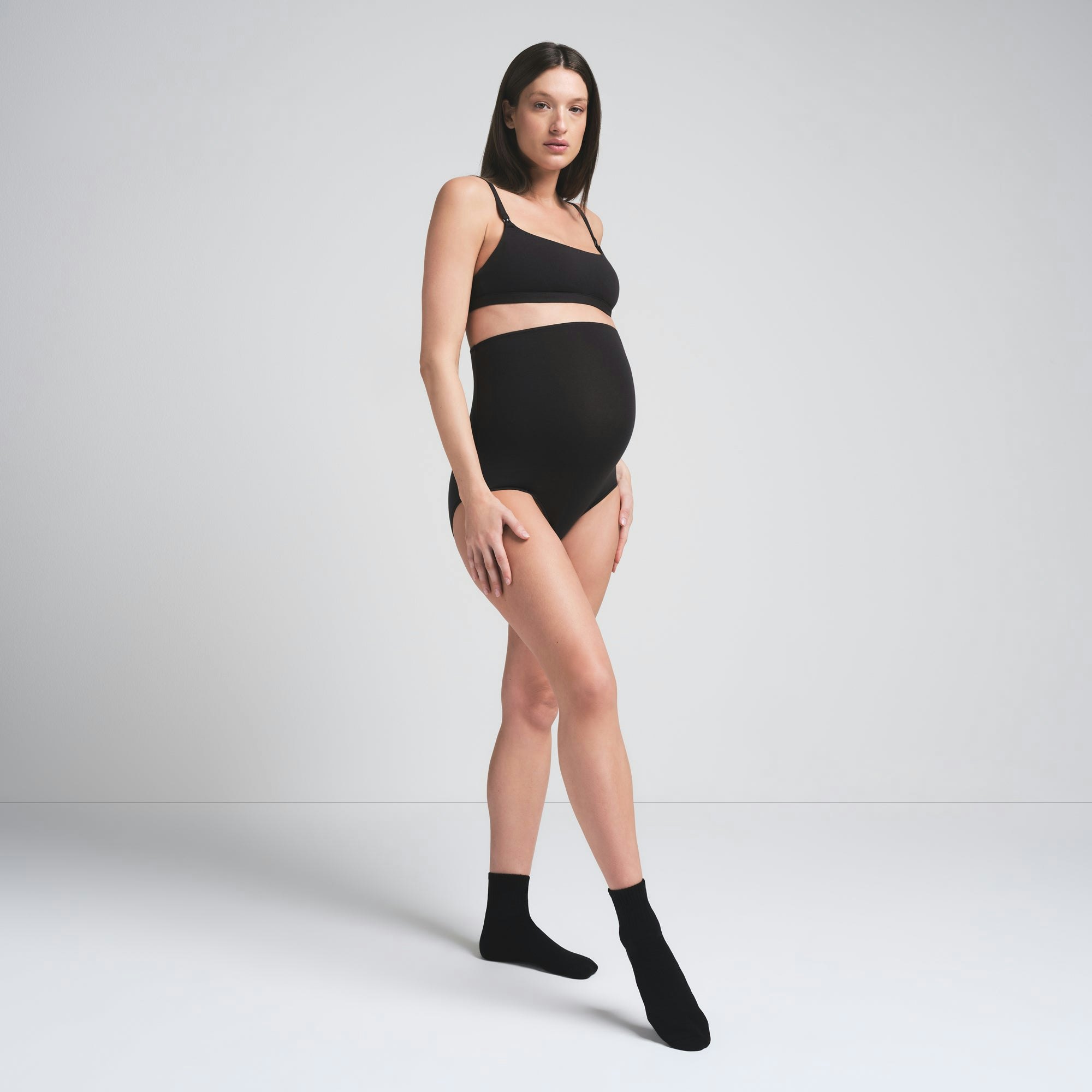 COTTON JERSEY MATERNITY HIGH-WAISTED BRIEF - SOOT