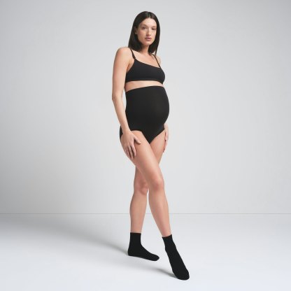 COTTON JERSEY MATERNITY HIGH-WAISTED BRIEF - SOOT