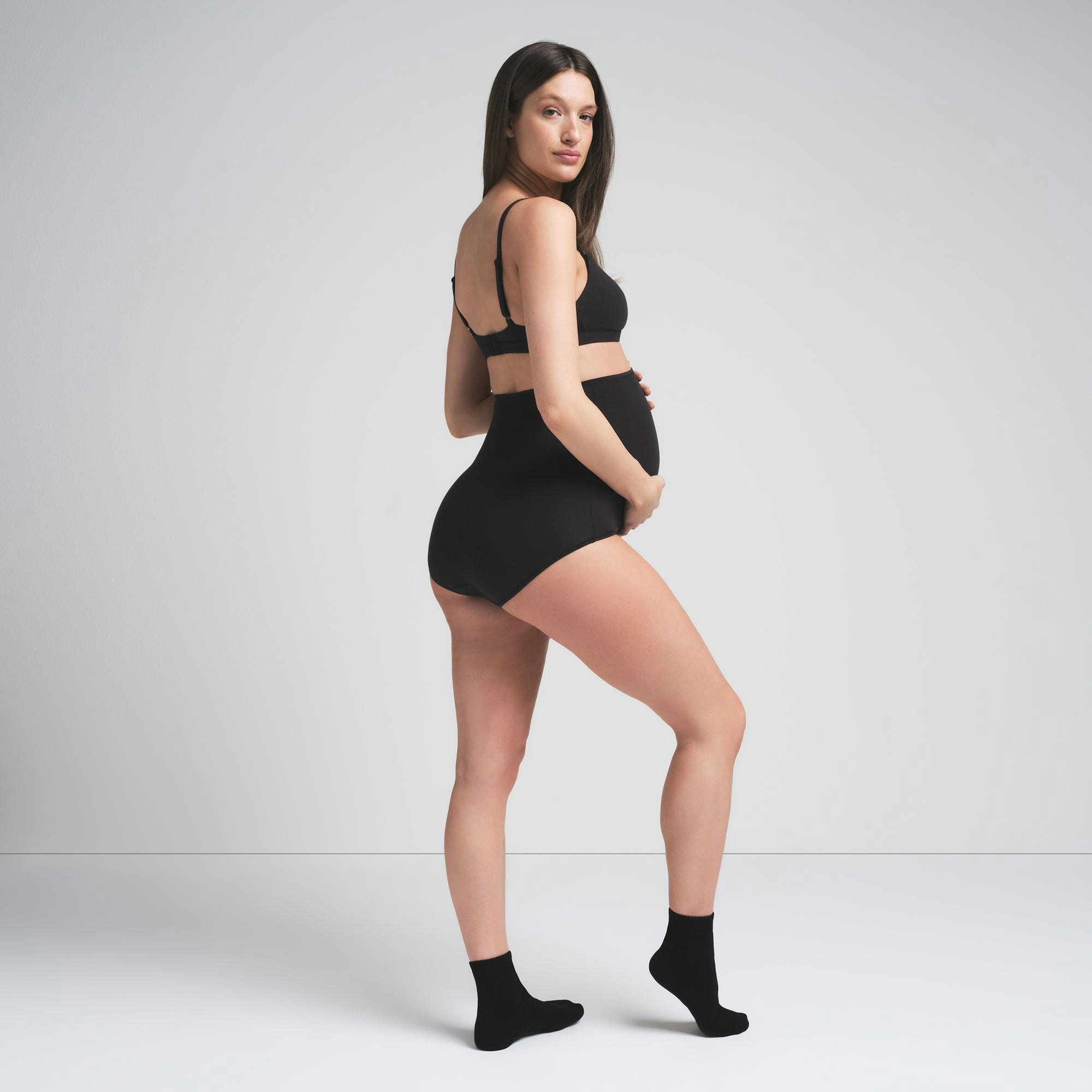 COTTON JERSEY MATERNITY HIGH-WAISTED BRIEF - SOOT
