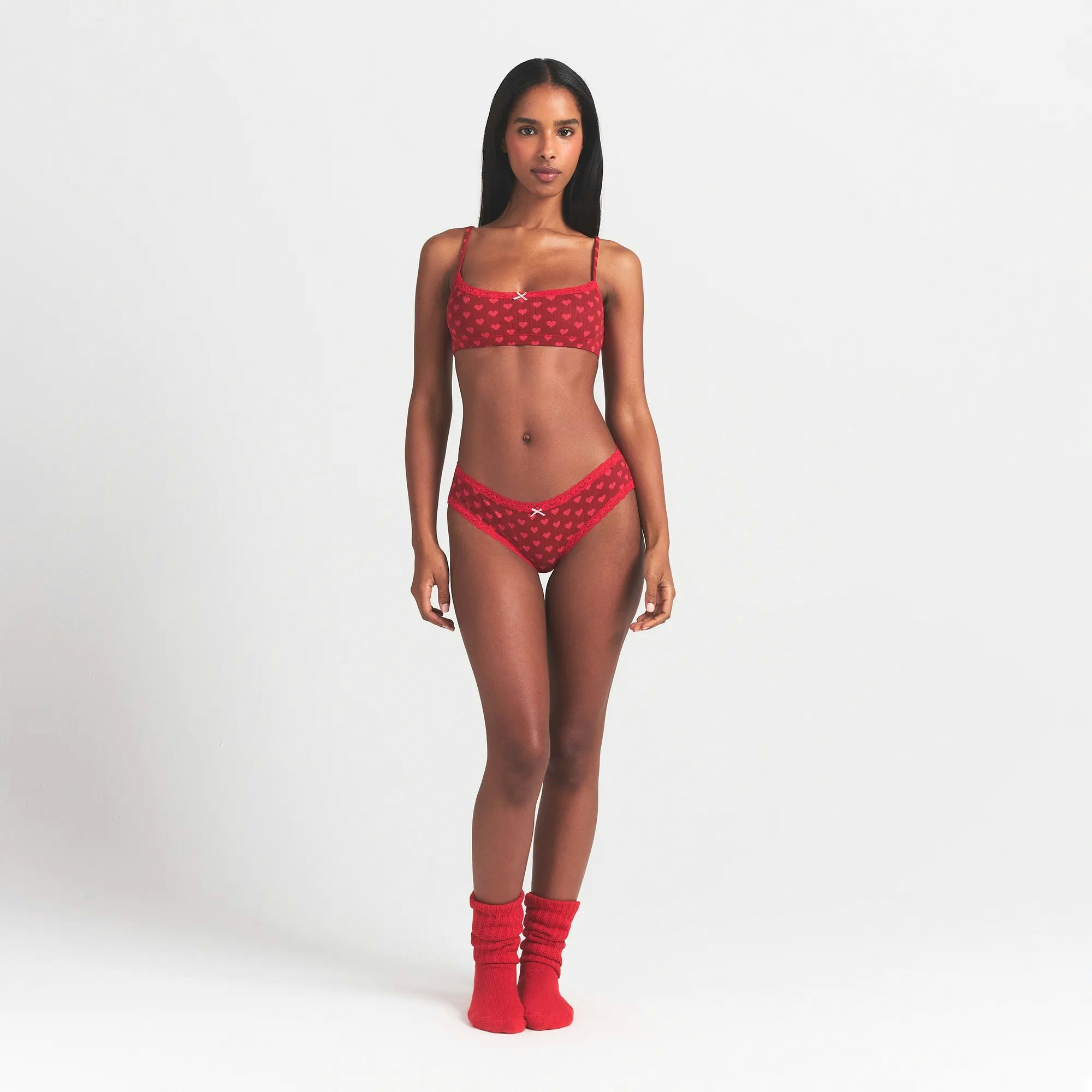 LIGHTWEIGHT COTTON POINTELLE LACE BRIEF - BRICK HEART HALFDROP