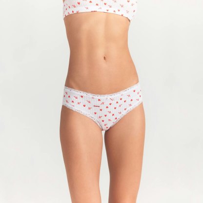 LIGHTWEIGHT COTTON POINTELLE LACE BRIEF - SNOW ARROWED HEARTS