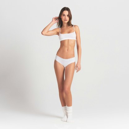 LIGHTWEIGHT COTTON POINTELLE LACE BRIEF - SNOW