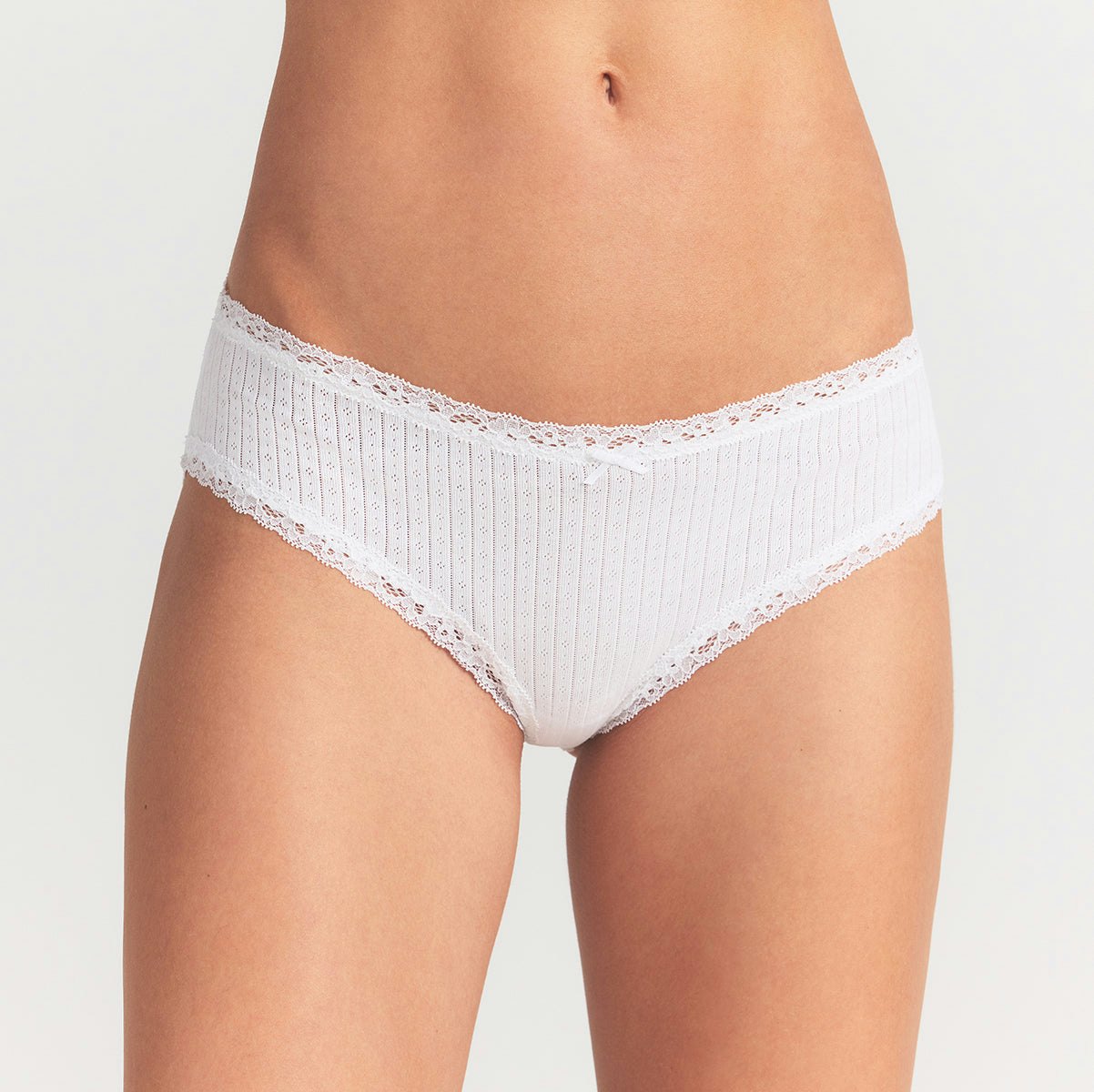 LIGHTWEIGHT COTTON POINTELLE LACE BRIEF - SNOW
