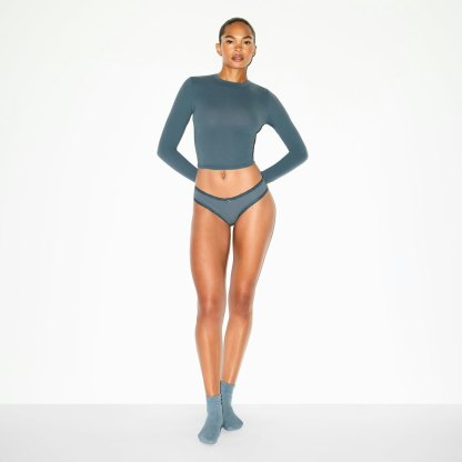 LIGHTWEIGHT COTTON POINTELLE LACE BRIEF - ZIRCON TONAL