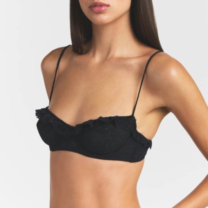 STRETCH LACE RUFFLE UNLINED BRA - SOOT - image 12