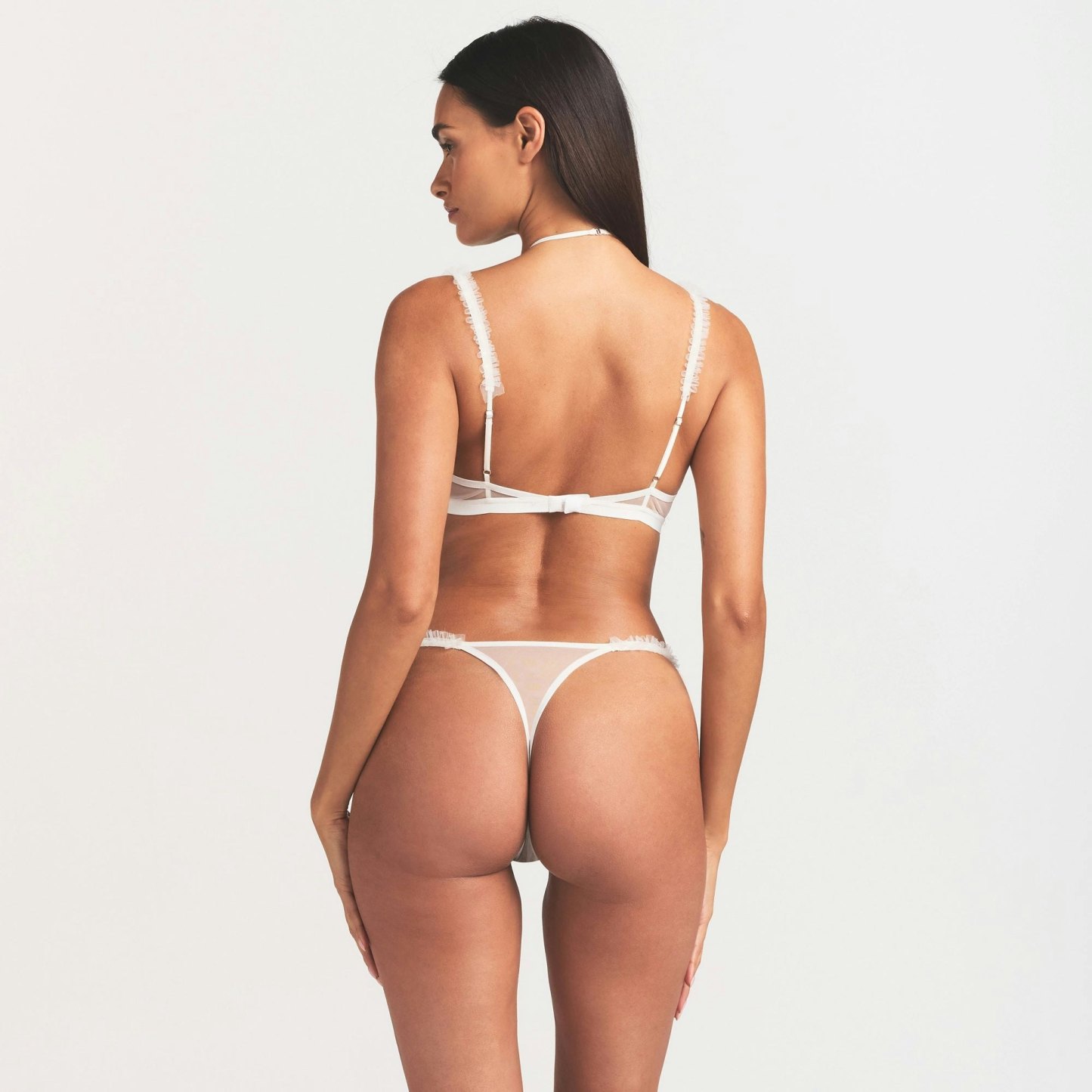 ULTRA FINE MESH RUFFLE BRA - IVORY - image 3