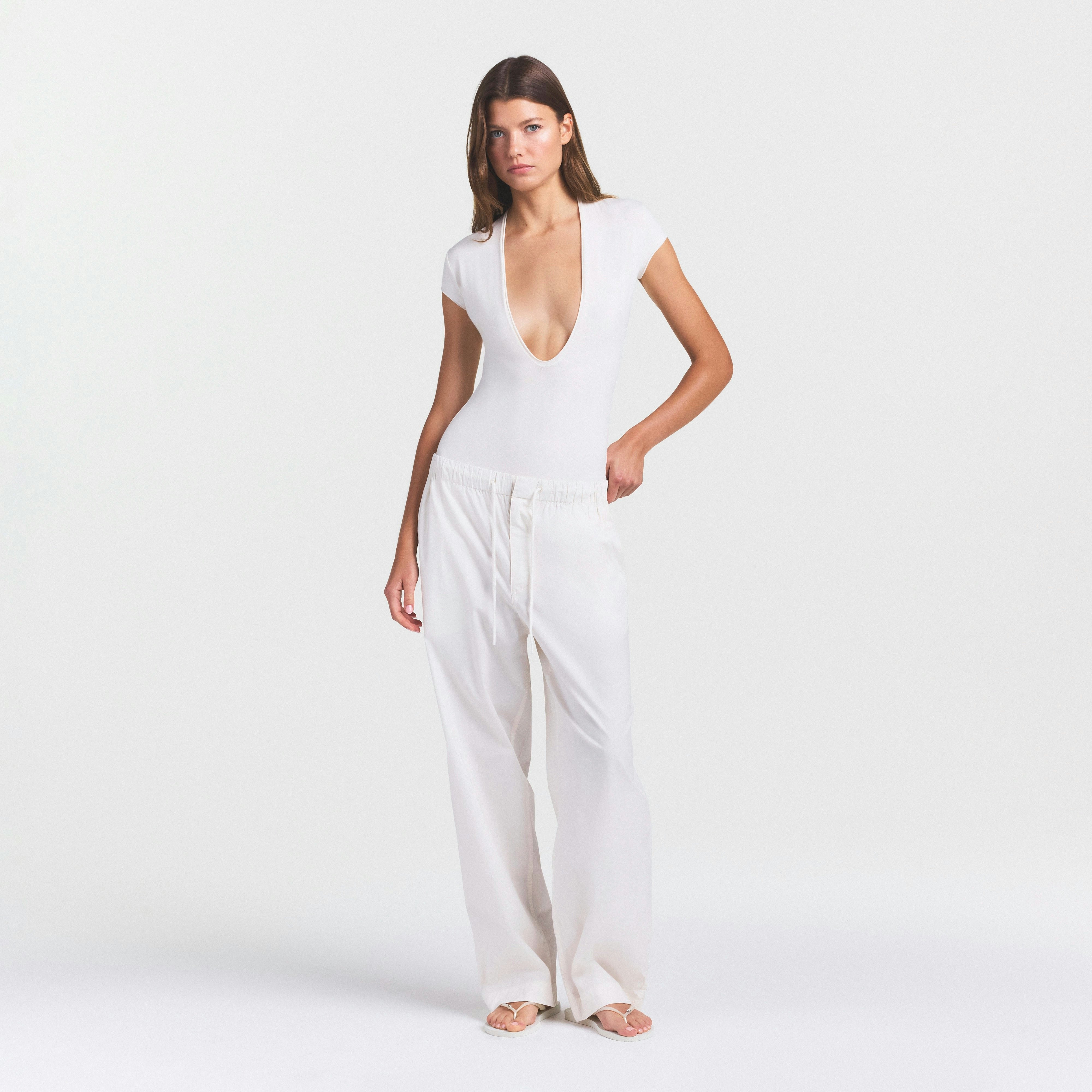 COTTON JERSEY DEEP PLUNGE BODYSUIT - MARBLE - image 6