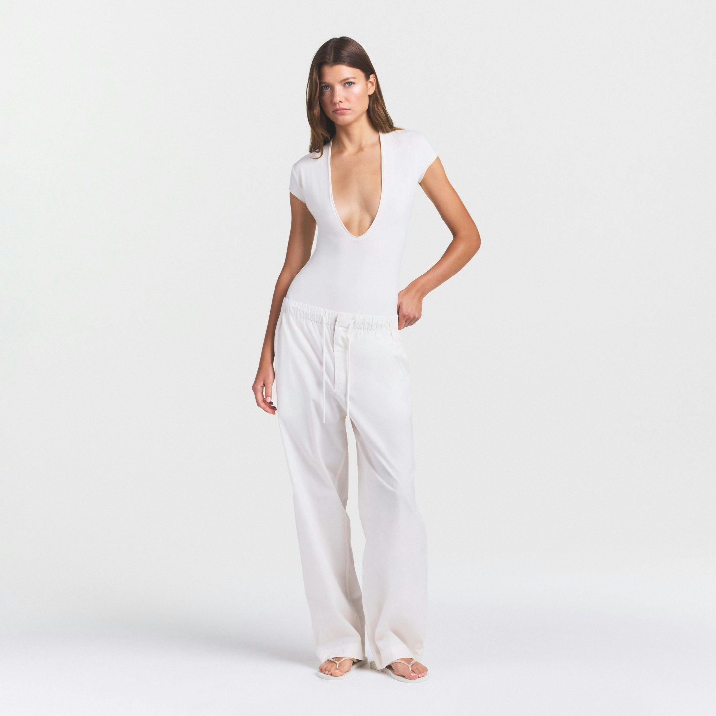 COTTON JERSEY DEEP PLUNGE BODYSUIT - MARBLE - image 6