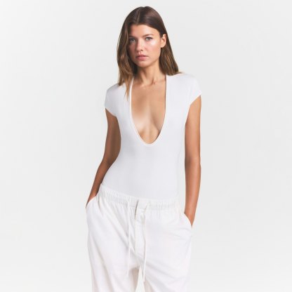 COTTON JERSEY DEEP PLUNGE BODYSUIT - MARBLE - image 9