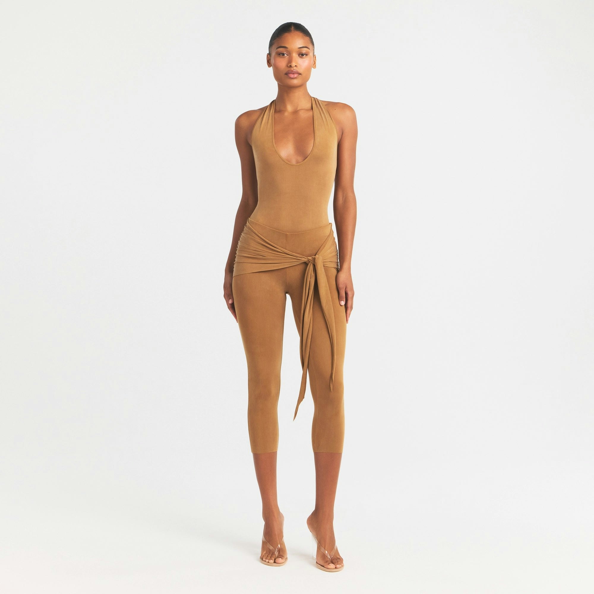 CUPRO JERSEY HALTER BODYSUIT - ALMOND - image 8