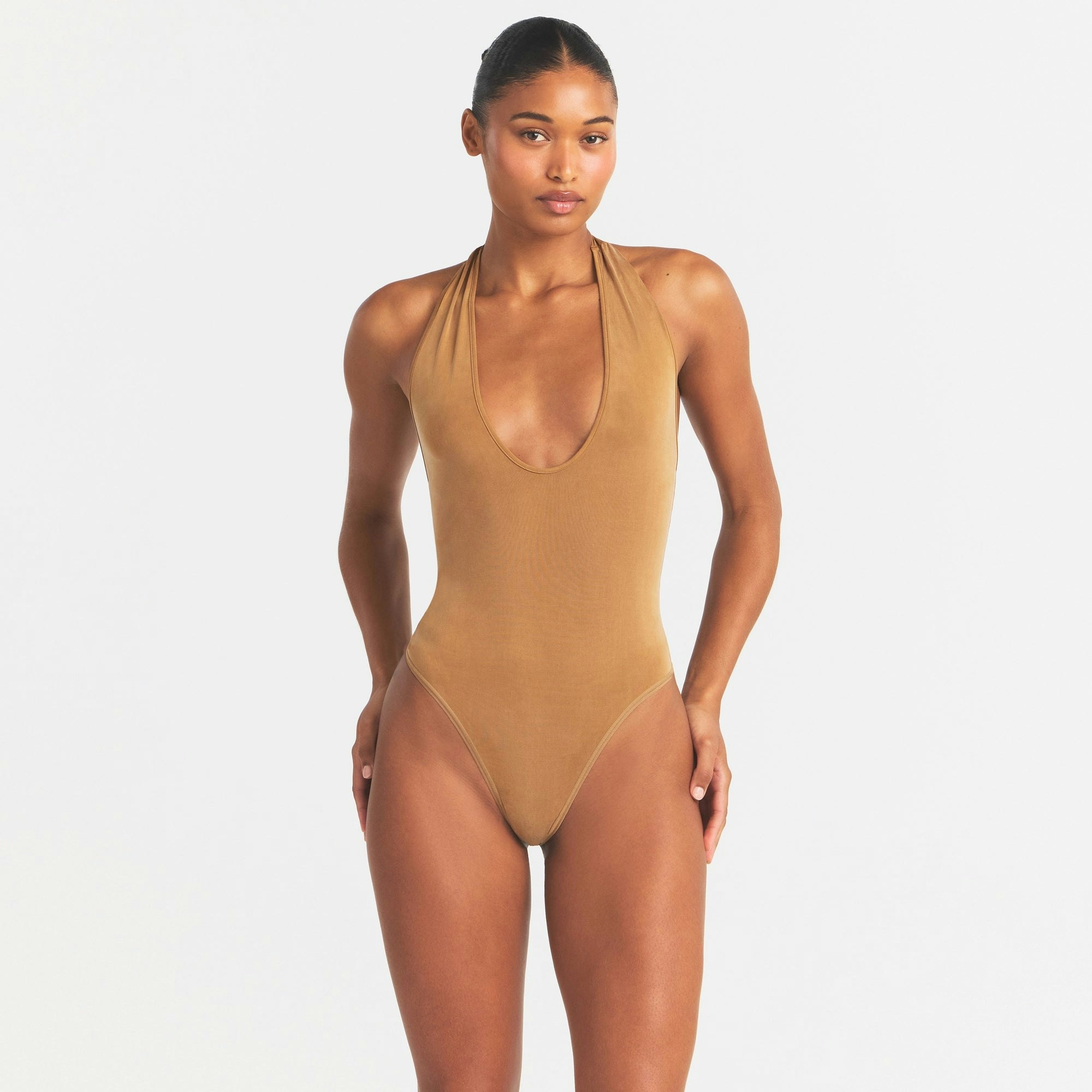 CUPRO JERSEY HALTER BODYSUIT - ALMOND - image 9