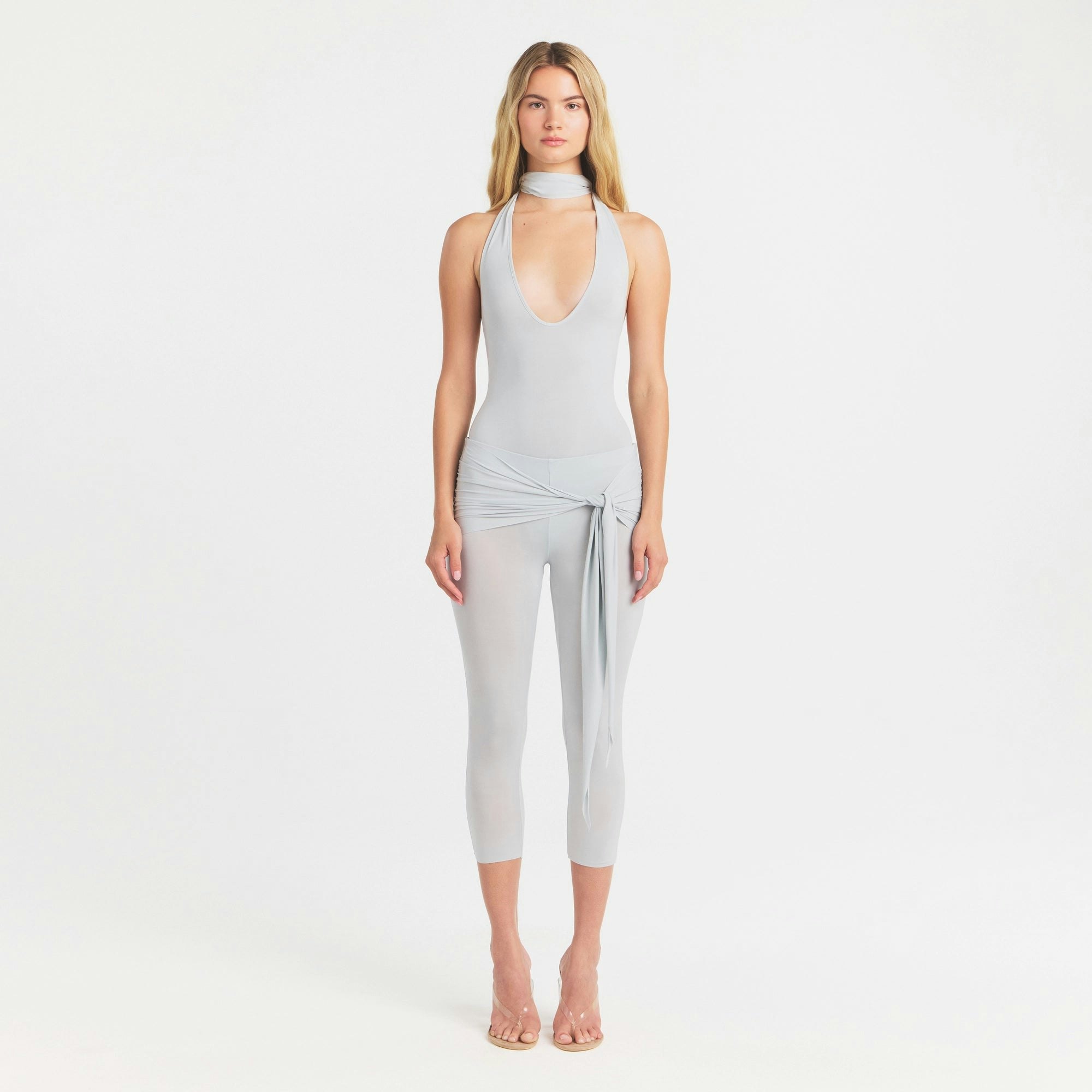 CUPRO JERSEY HALTER BODYSUIT - PEARL