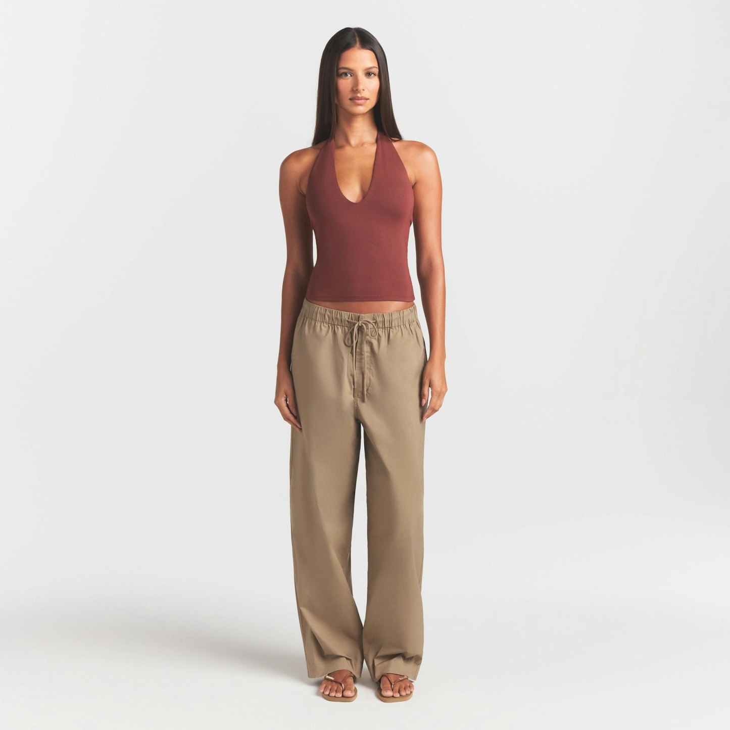 WOVEN COTTON OVERSIZED STRAIGHT LEG PANT - DESERT