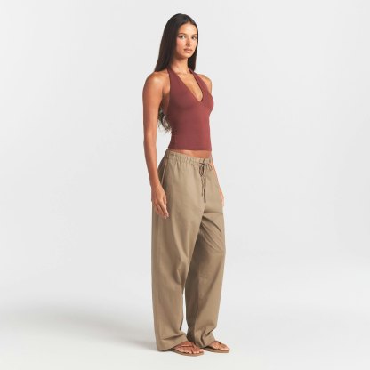 WOVEN COTTON OVERSIZED STRAIGHT LEG PANT - DESERT - image 3