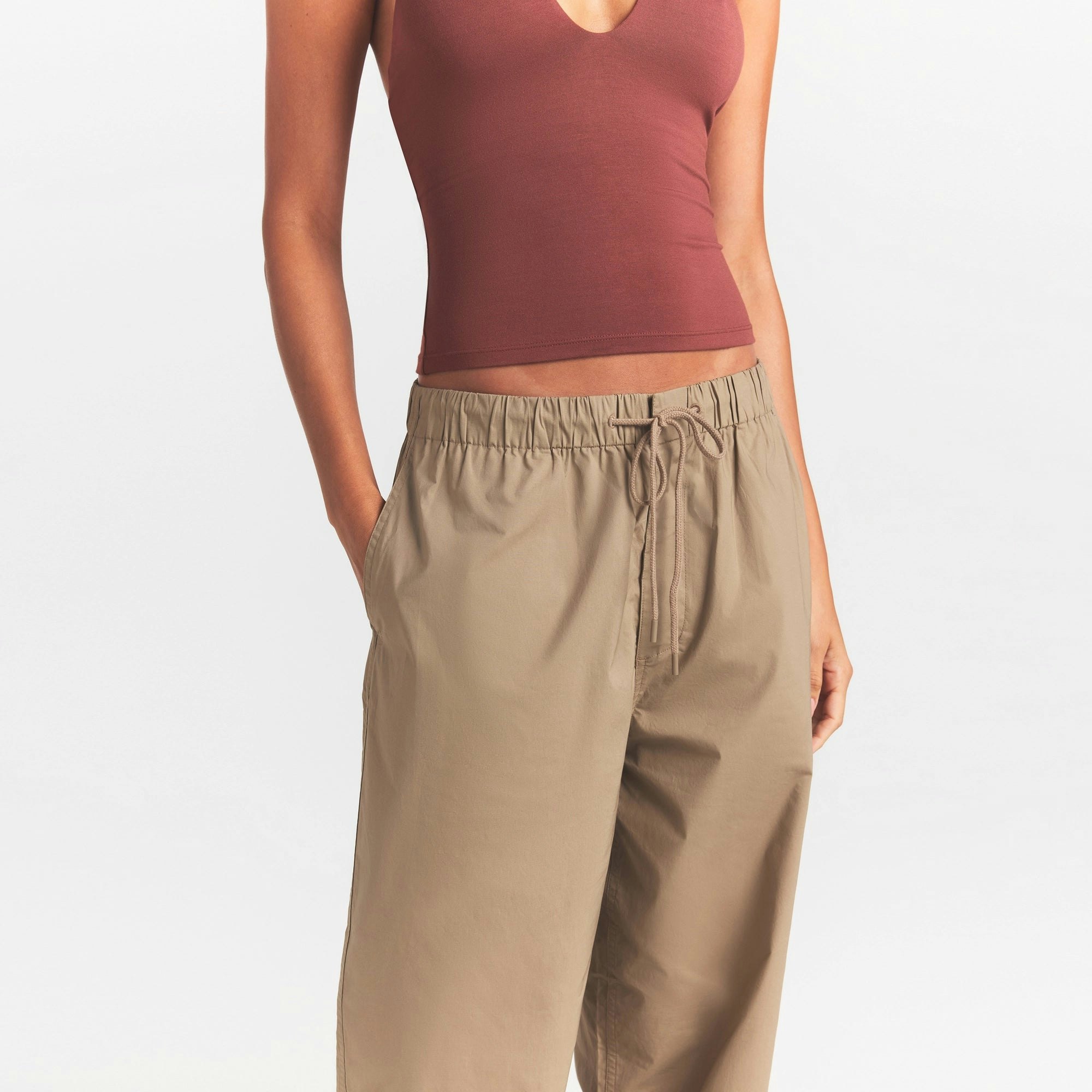 WOVEN COTTON OVERSIZED STRAIGHT LEG PANT - DESERT - image 2