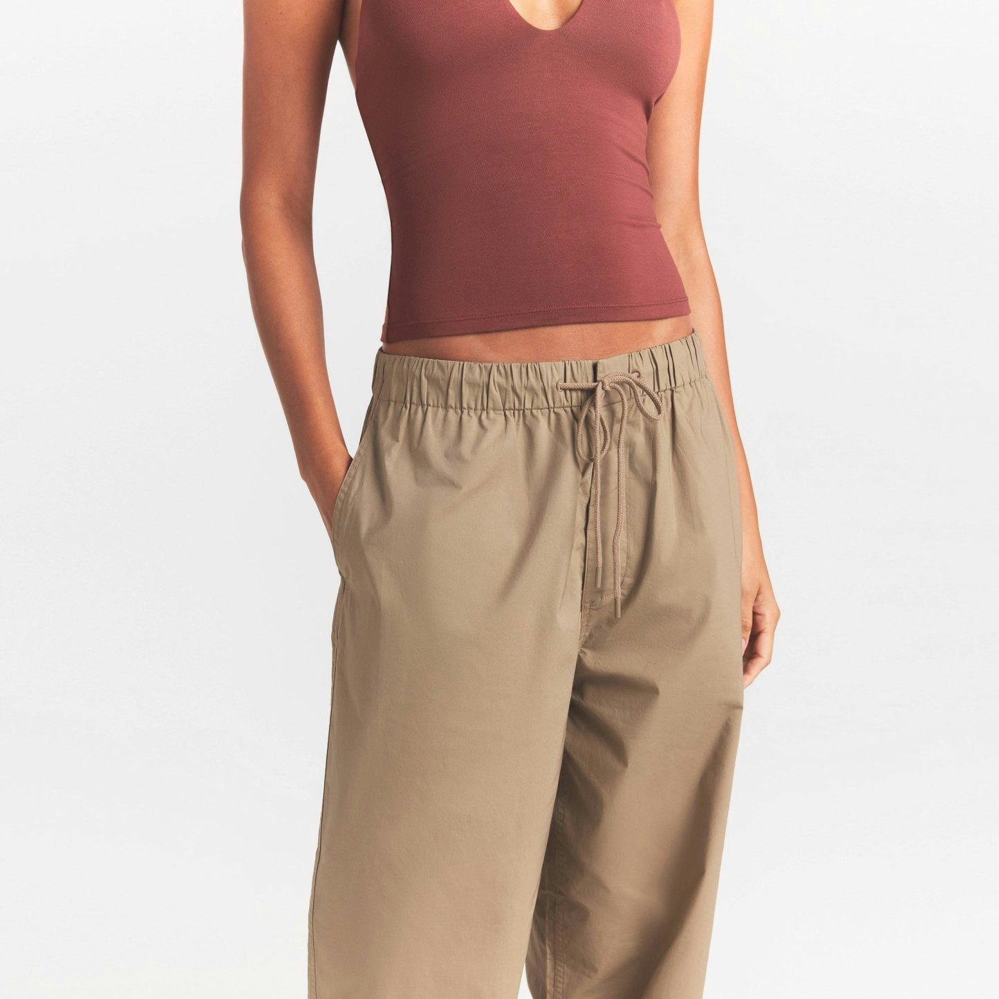 WOVEN COTTON OVERSIZED STRAIGHT LEG PANT - DESERT - image 2