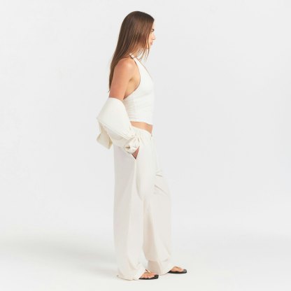 WOVEN COTTON OVERSIZED STRAIGHT LEG PANT - EGRET - image 12