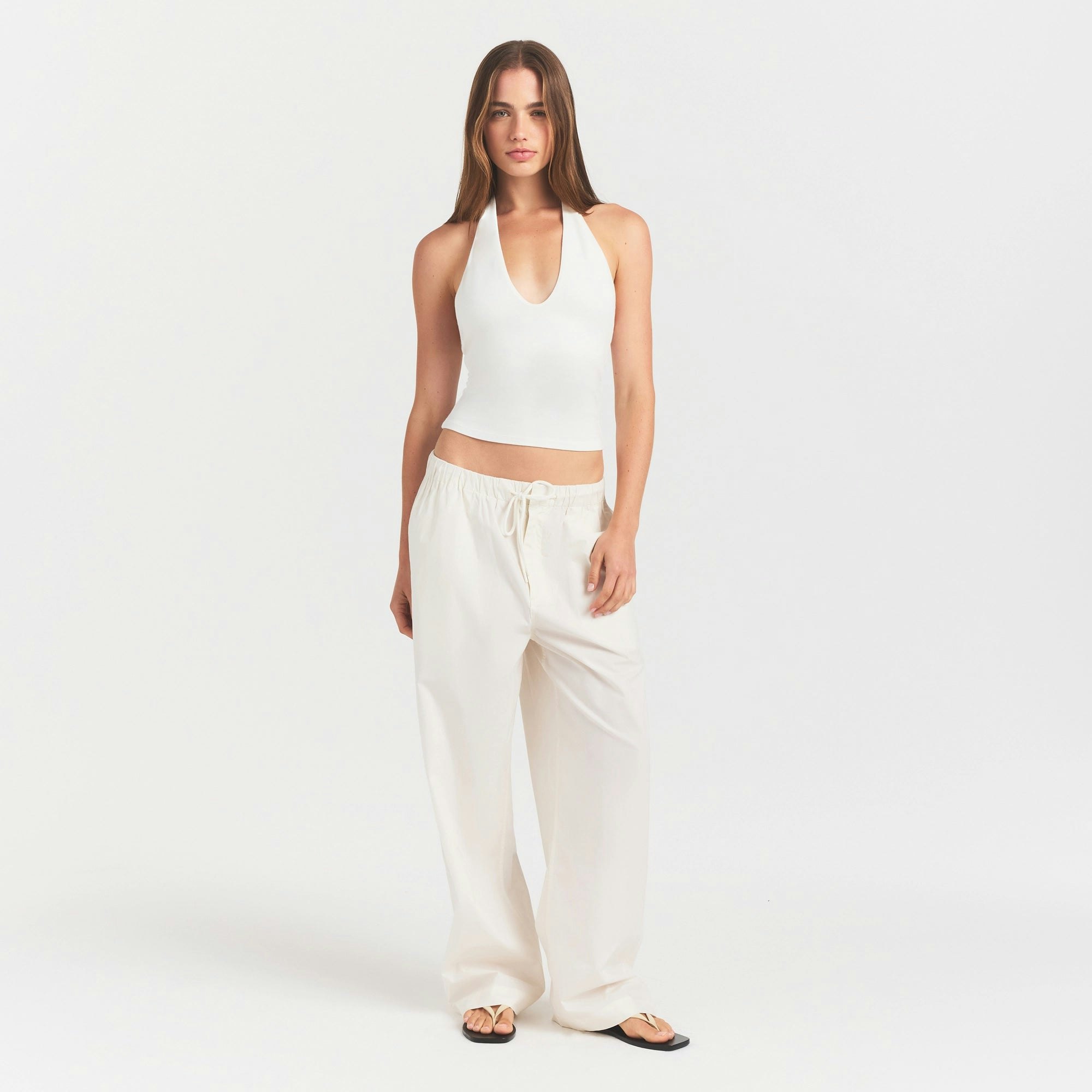 WOVEN COTTON OVERSIZED STRAIGHT LEG PANT - EGRET - image 11