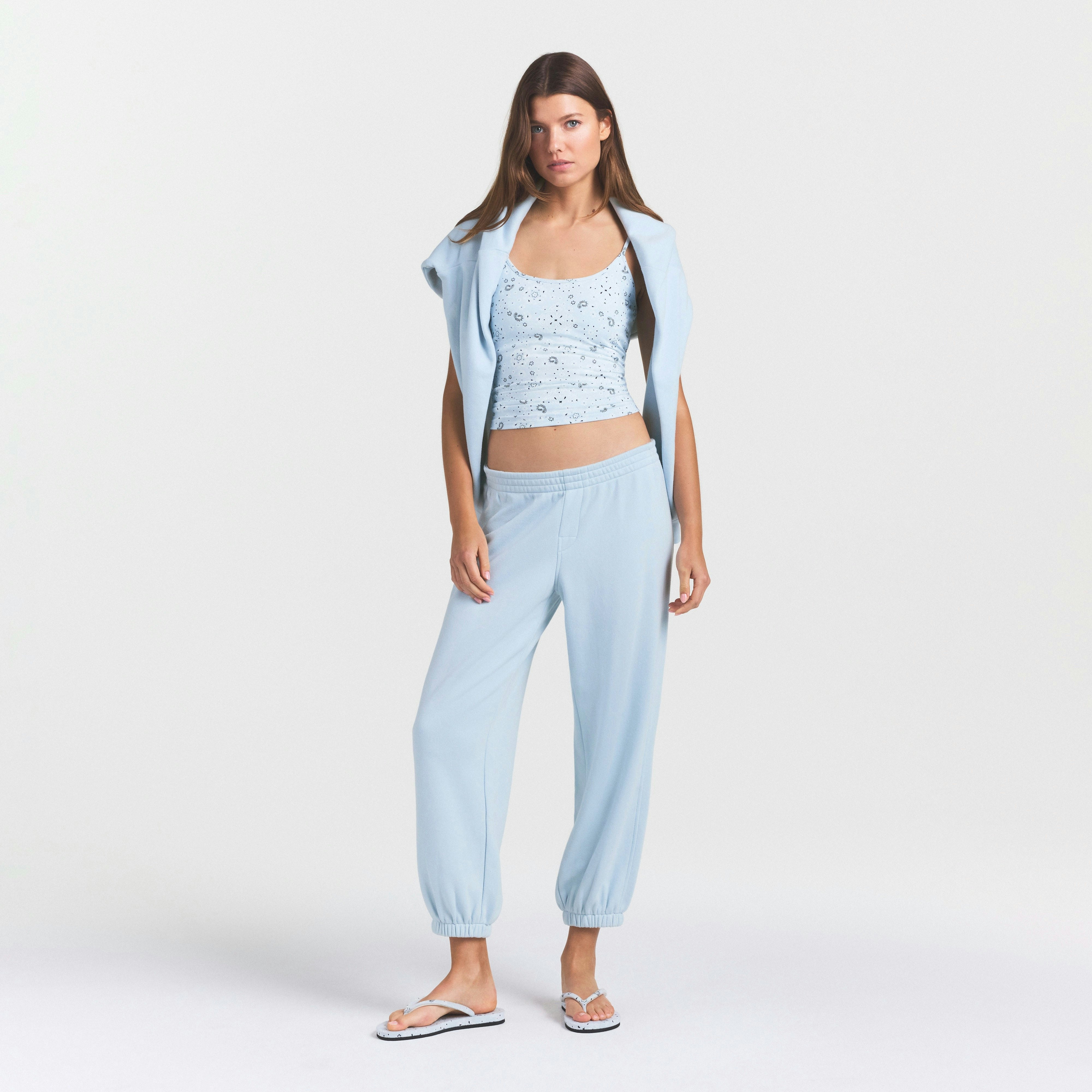 DRAPEY FRENCH TERRY CROPPED JOGGER - POWDER BLUE
