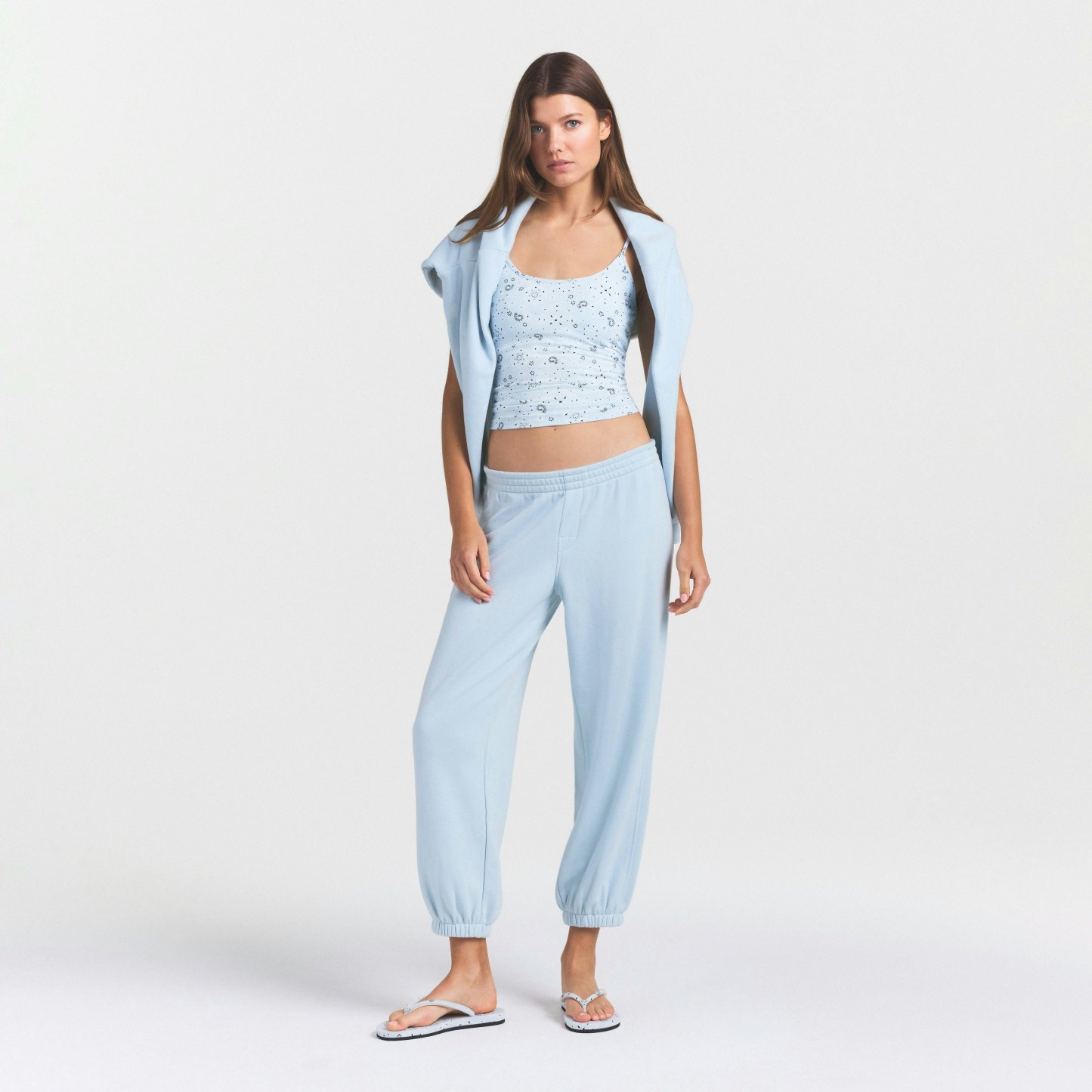 DRAPEY FRENCH TERRY CROPPED JOGGER - POWDER BLUE