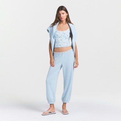 DRAPEY FRENCH TERRY CROPPED JOGGER - POWDER BLUE
