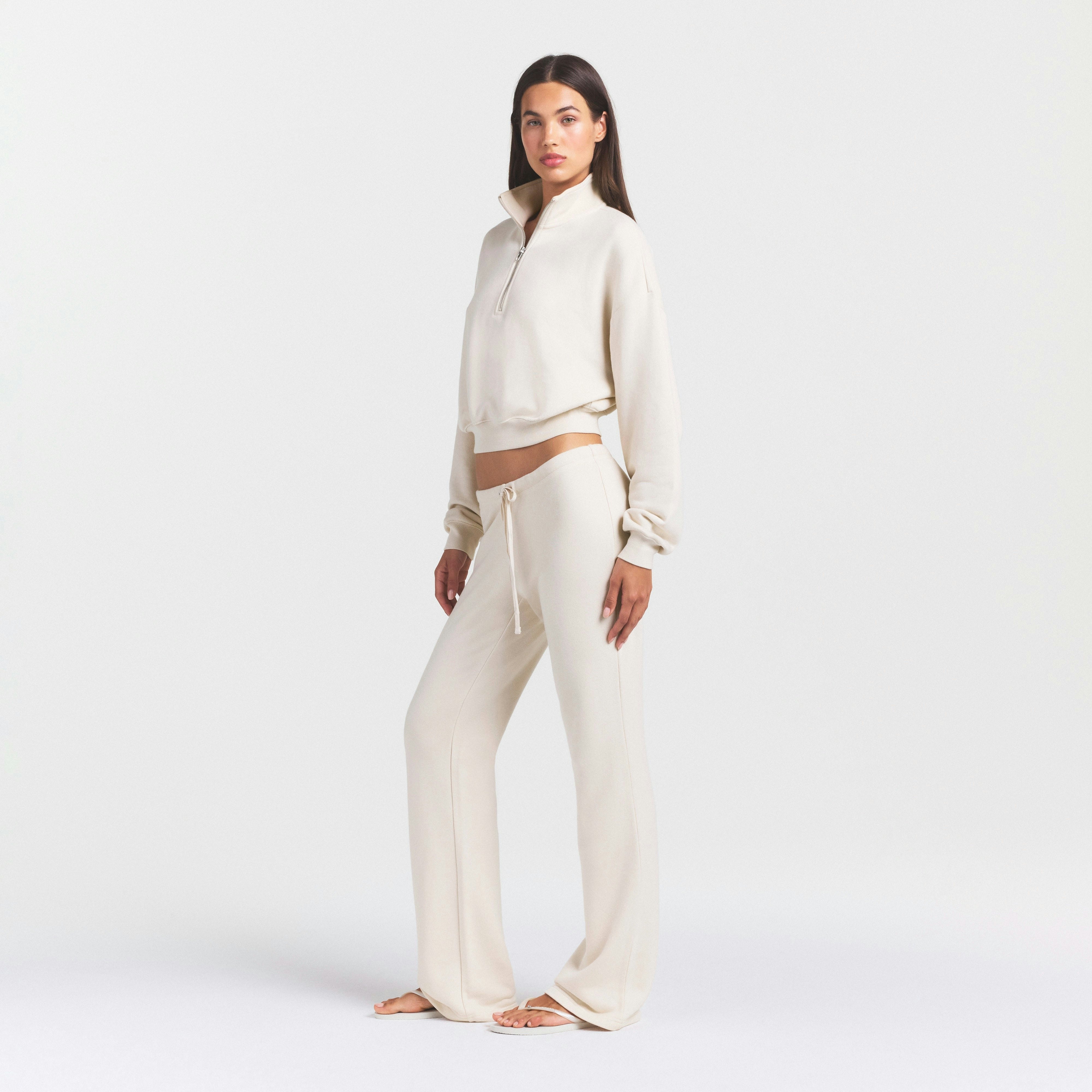 DRAPEY FRENCH TERRY STRAIGHT LEG PANT - BUFF