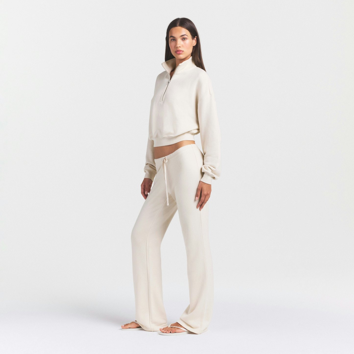 DRAPEY FRENCH TERRY STRAIGHT LEG PANT - BUFF