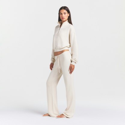 DRAPEY FRENCH TERRY STRAIGHT LEG PANT - BUFF