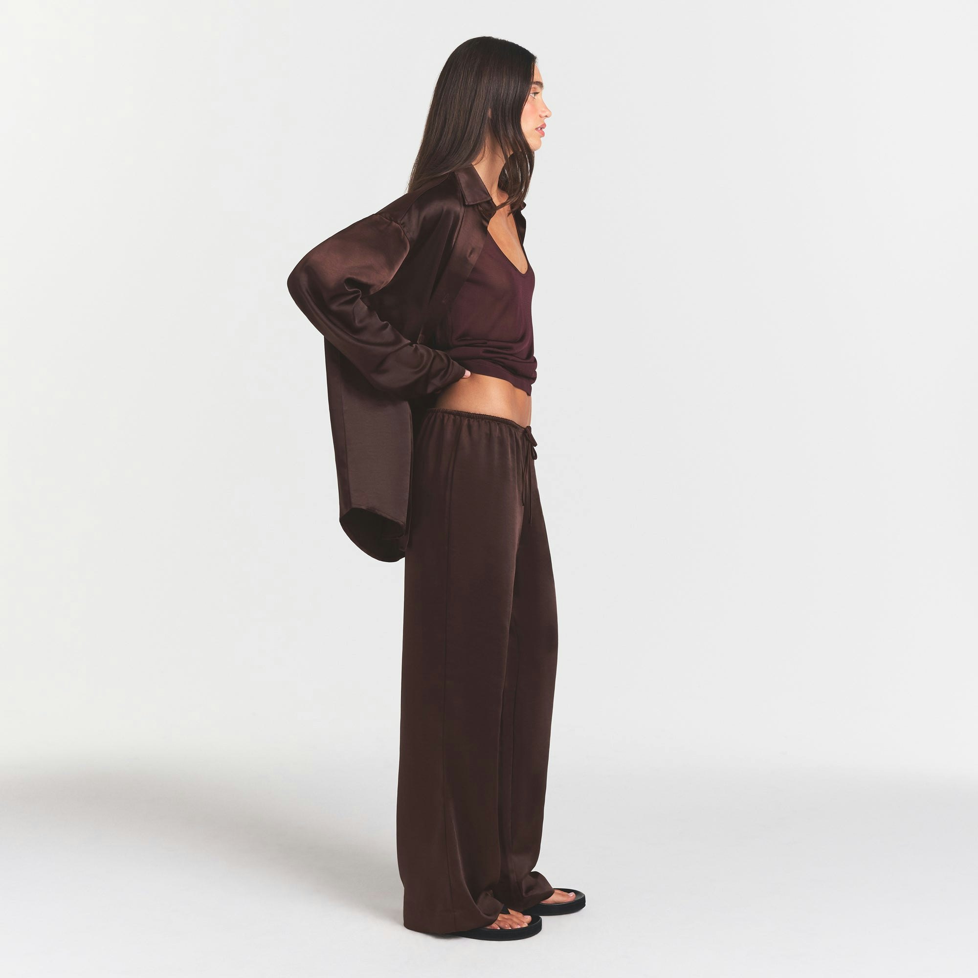 LIGHTWEIGHT SATIN STRAIGHT LEG PANT - ESPRESSO - image 8