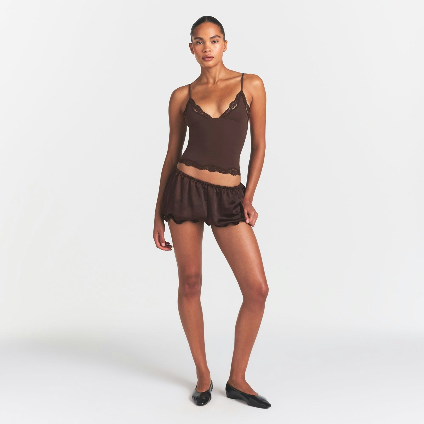 LIGHTWEIGHT SATIN BLOOMER SHORT - ESPRESSO - image 7