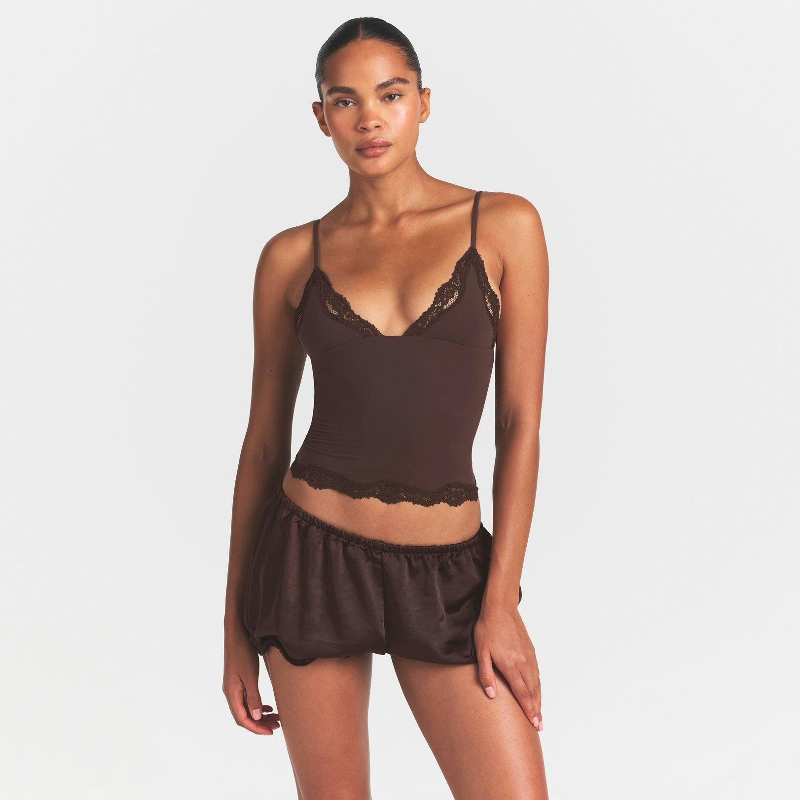 LIGHTWEIGHT SATIN BLOOMER SHORT - ESPRESSO - image 8