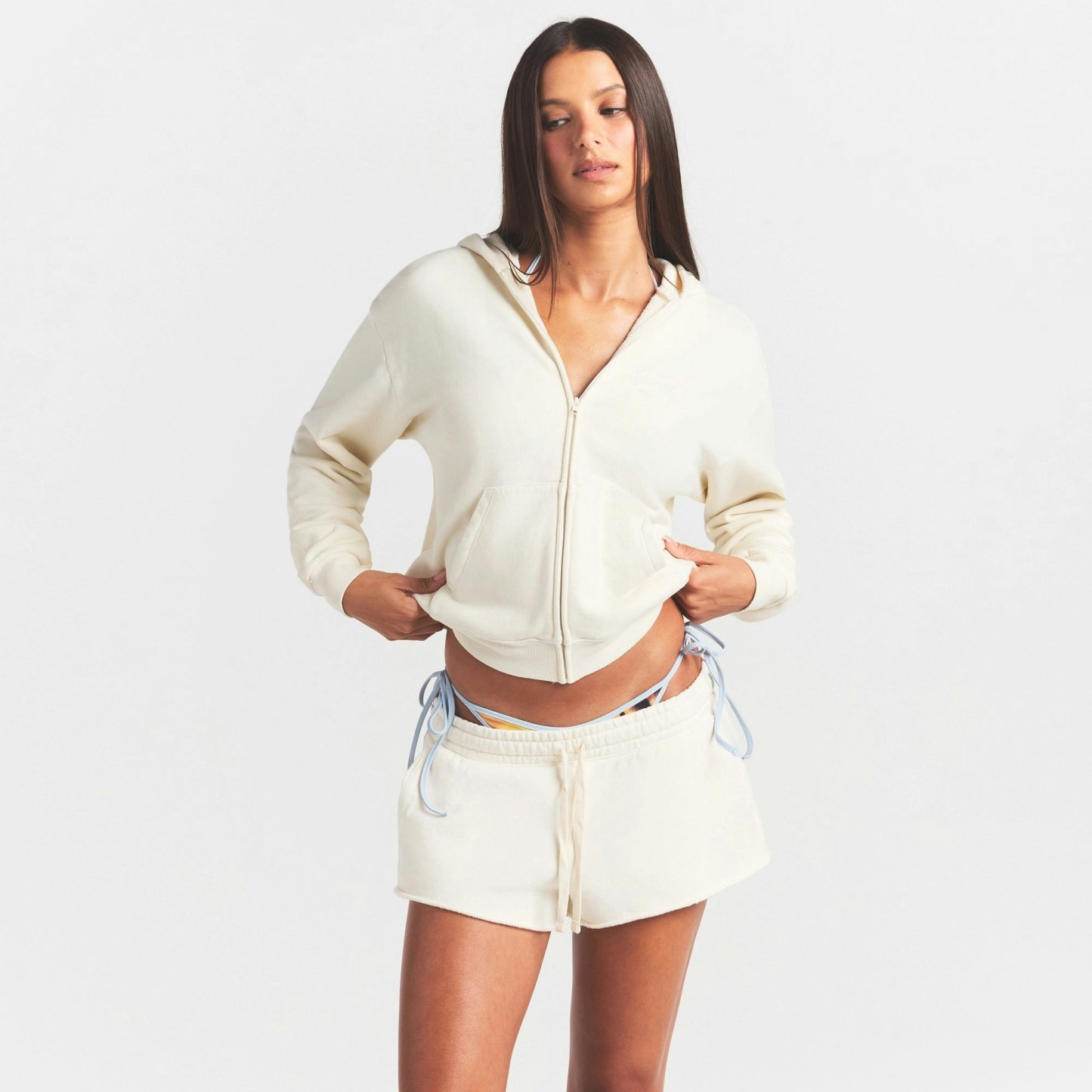 FRENCH TERRY RAW EDGE SHORT - ECRU - image 7