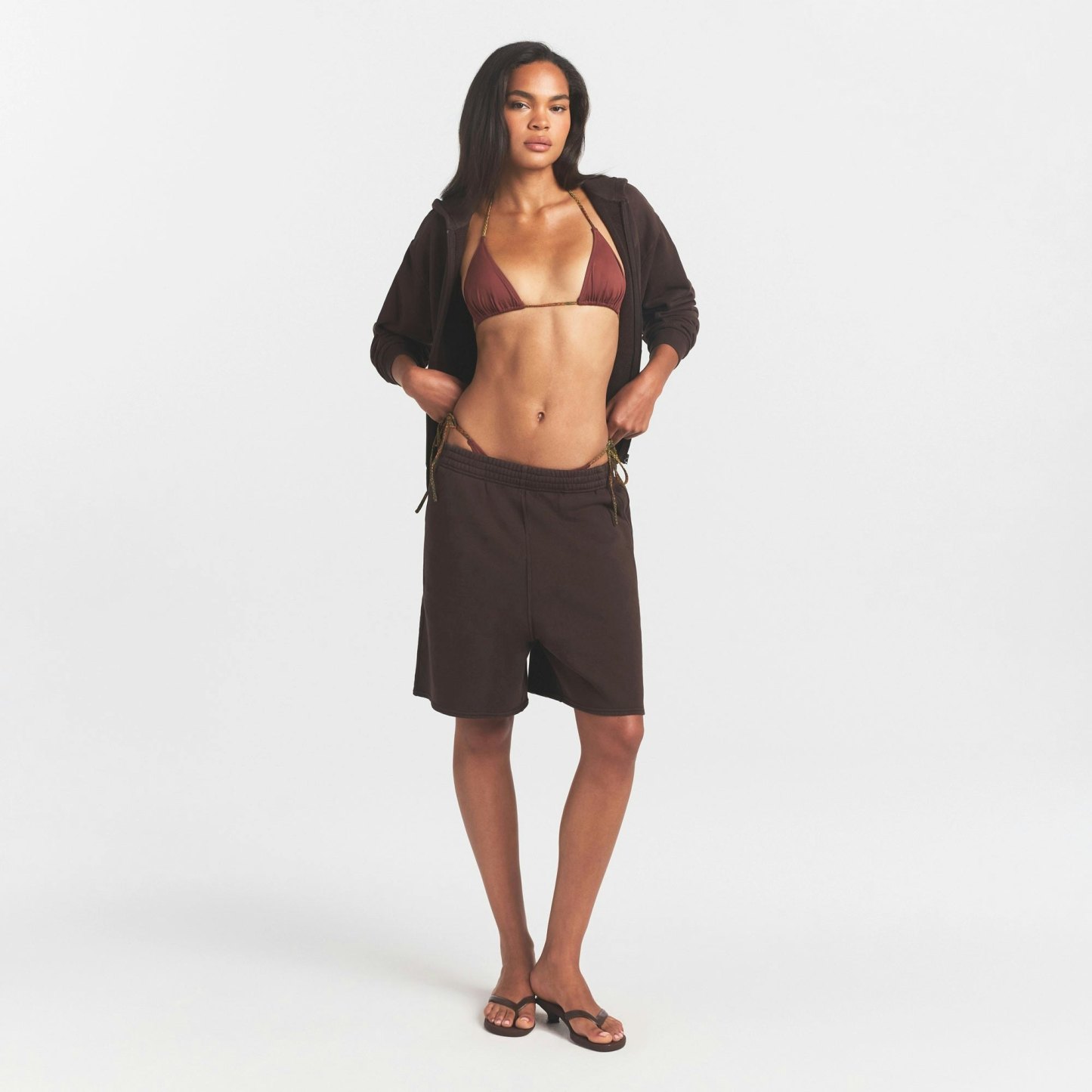 FRENCH TERRY LONG SHORT - ESPRESSO